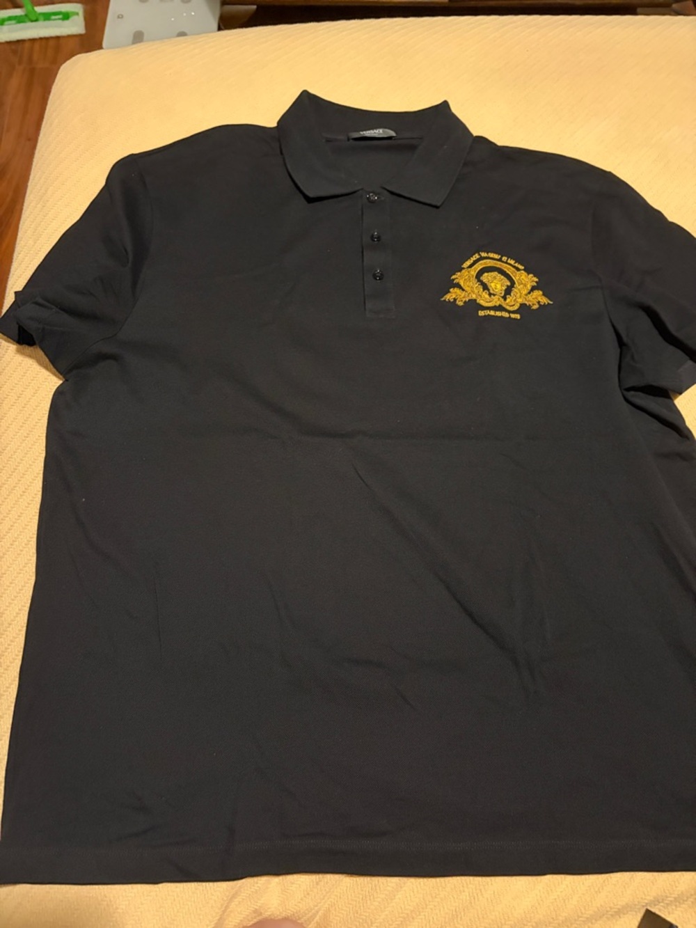 Versace Men’s 4X Black Embroidered Coupe Blason Polo Shirt NWT